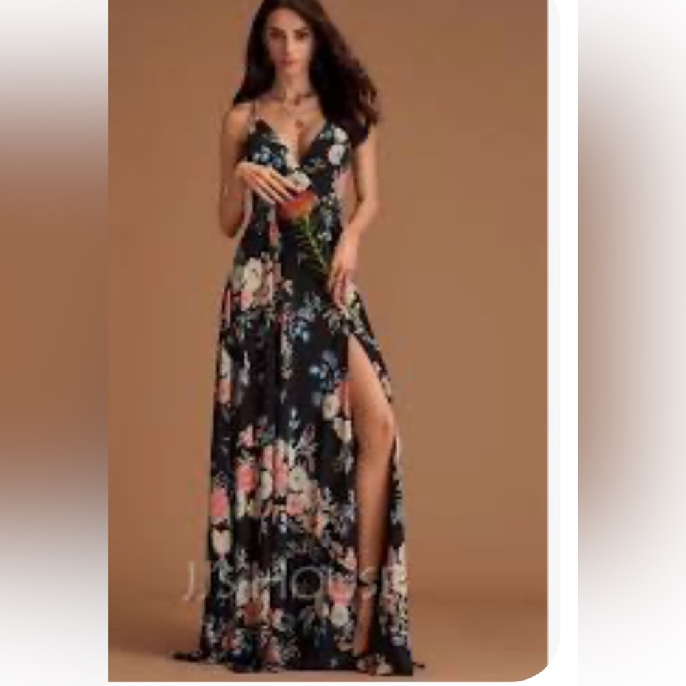 JJ’s House Black Floral Spaghetti Strap V Neck Sleeveless Maxi Dress Gown Size M